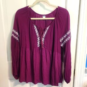 Old Navy Purple Long Sleeve Embellished Blouse XL